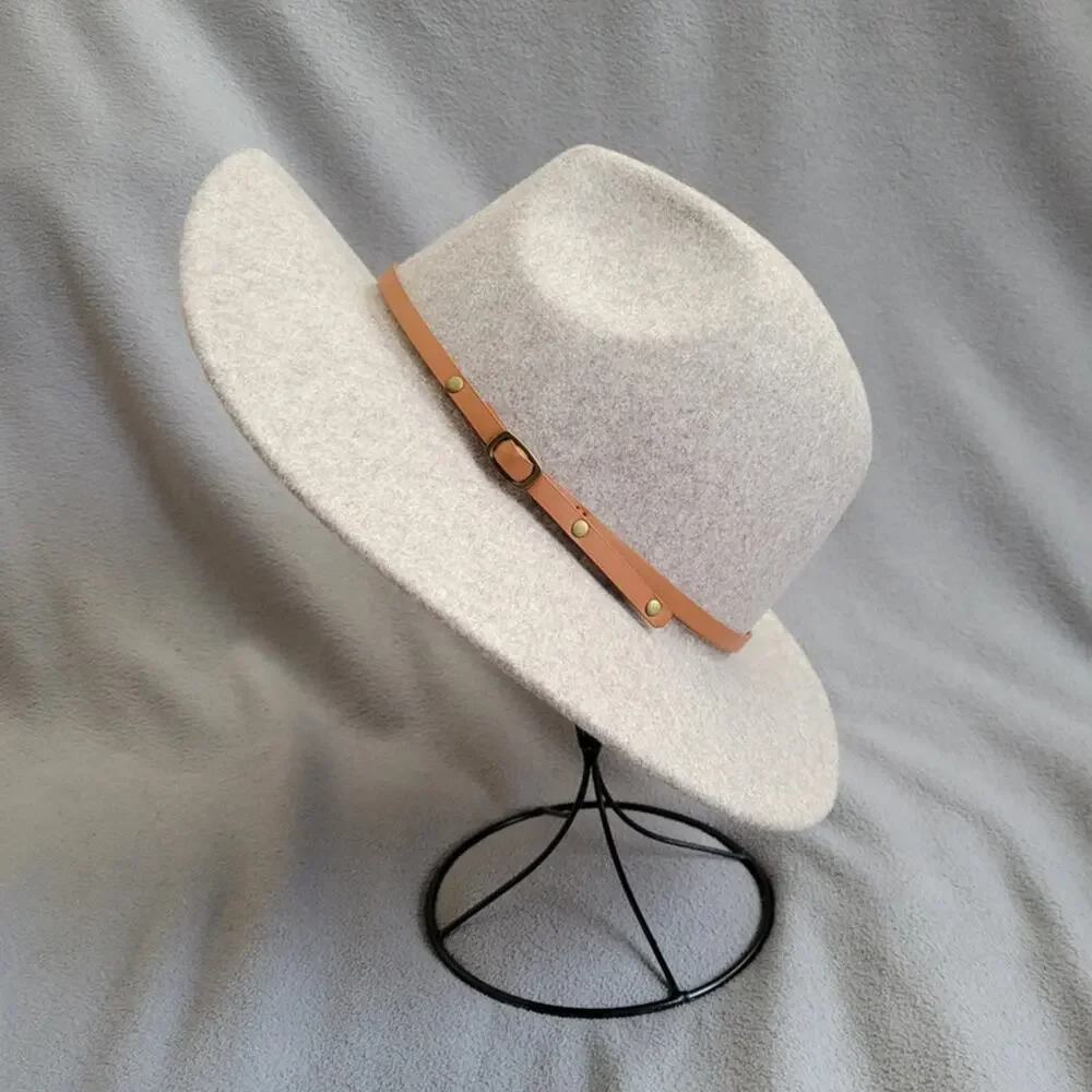 Beige Wool Blend Fedora Hat Thin Strap Classic Style Project Hat Asymetric - Picture 1 of 13